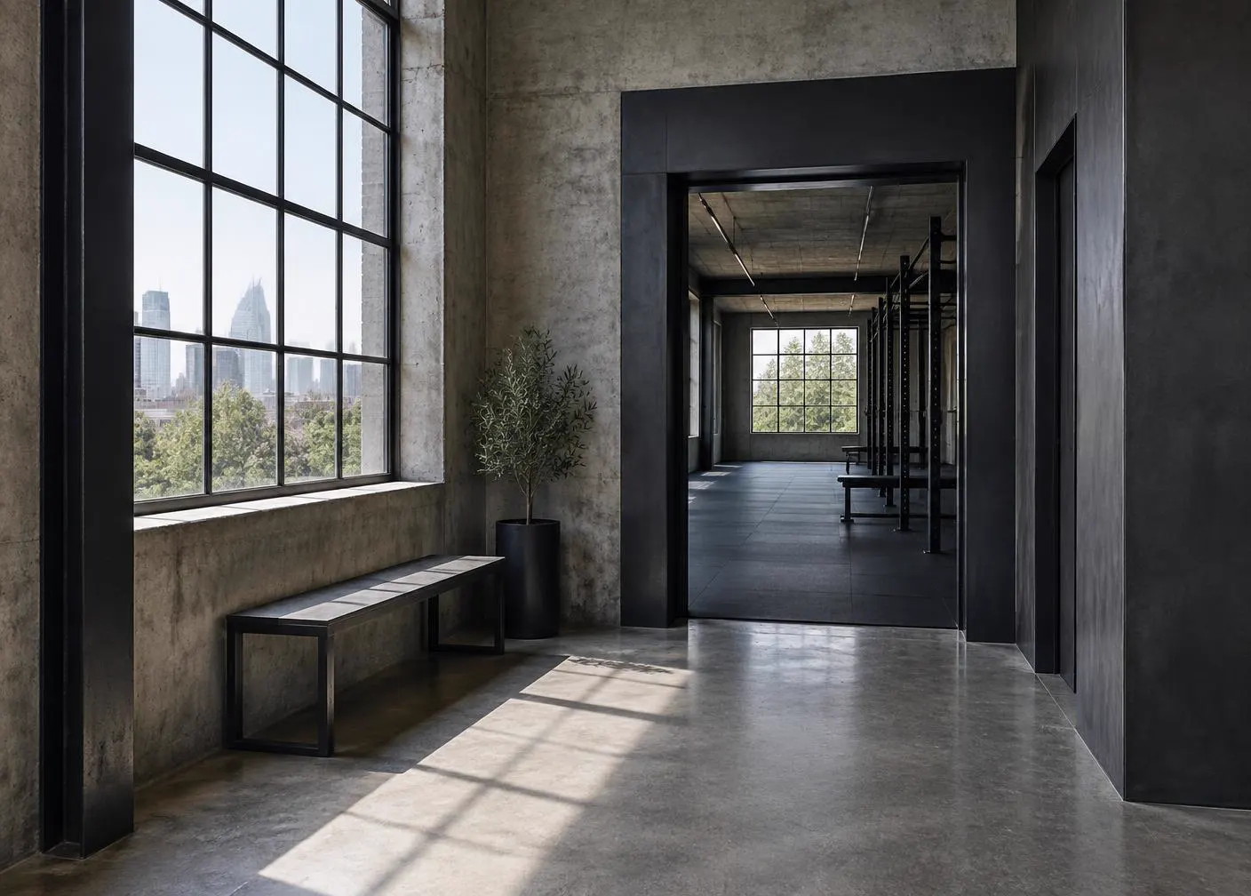 Natural light across the studio passage and doorway